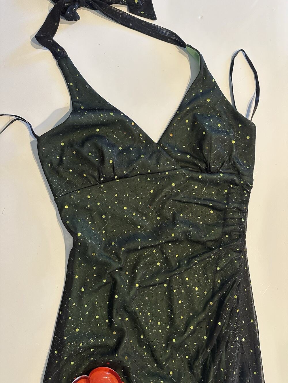 Taboo Womens Sz Med Black Green Vtg Party Dress Sequence Sparkle Formal Evening